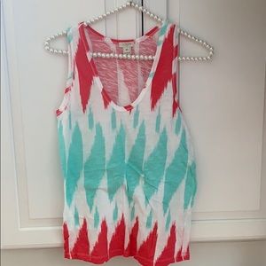 J. Crew Coral & Aqua Graphic tank xs